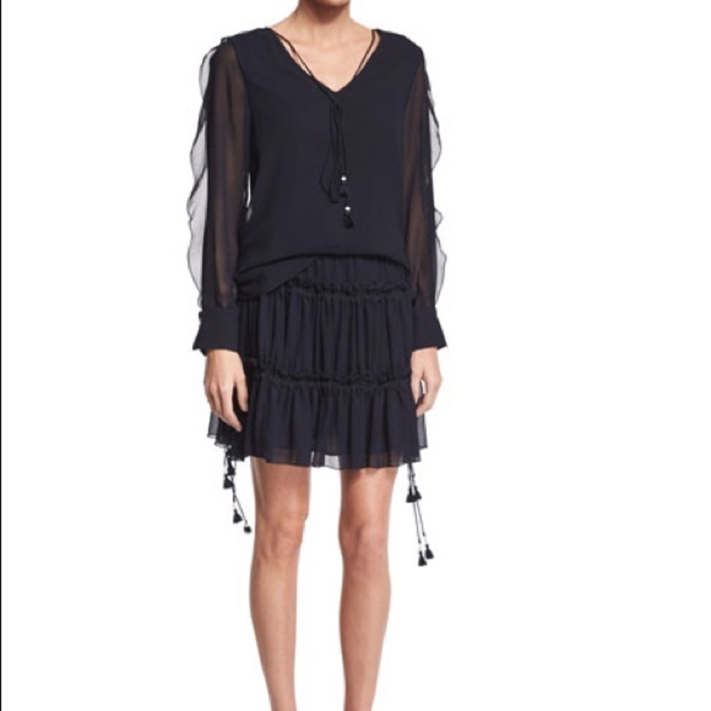See By Chloe Tiered Georgette Mini Skirt, Dark Navy SZ 42